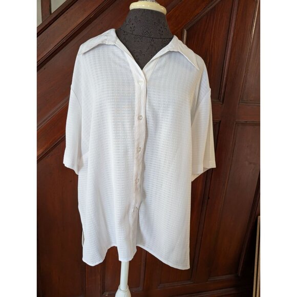 Vtg Apparenza Womens White Textured Shirt 2X Short Sleeve Collar Lightweight NWT - Picture 1 of 8